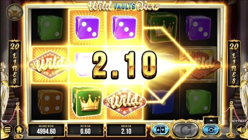 Wild Vaults Dice - màn hình chính với cuộn và hầm chứa