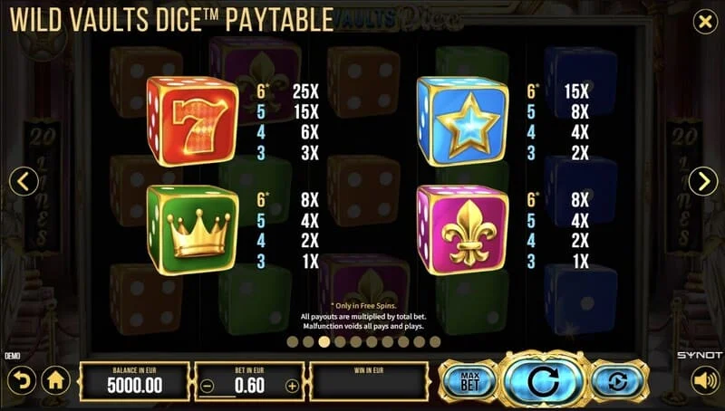Wild Vaults Dice - lưới 6×3 trong vòng thưởng với Avalanche