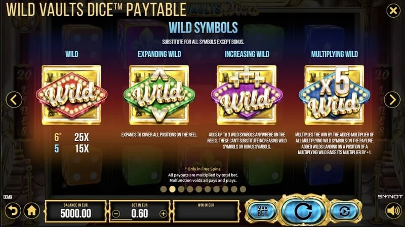 Wild Vaults Dice - kích hoạt Free Spins với ba biểu tượng Vault